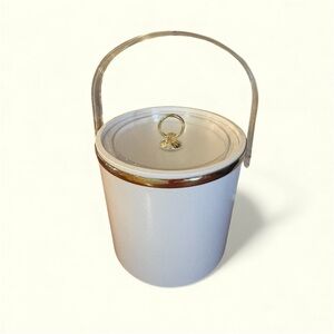 Mid-Century Modern White Ice Bucket w/ Lucite Handle